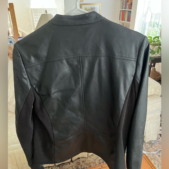 Ana New Approach Black Pleather Fitted Biker Jacket, size Small - Picture 4 of 8
